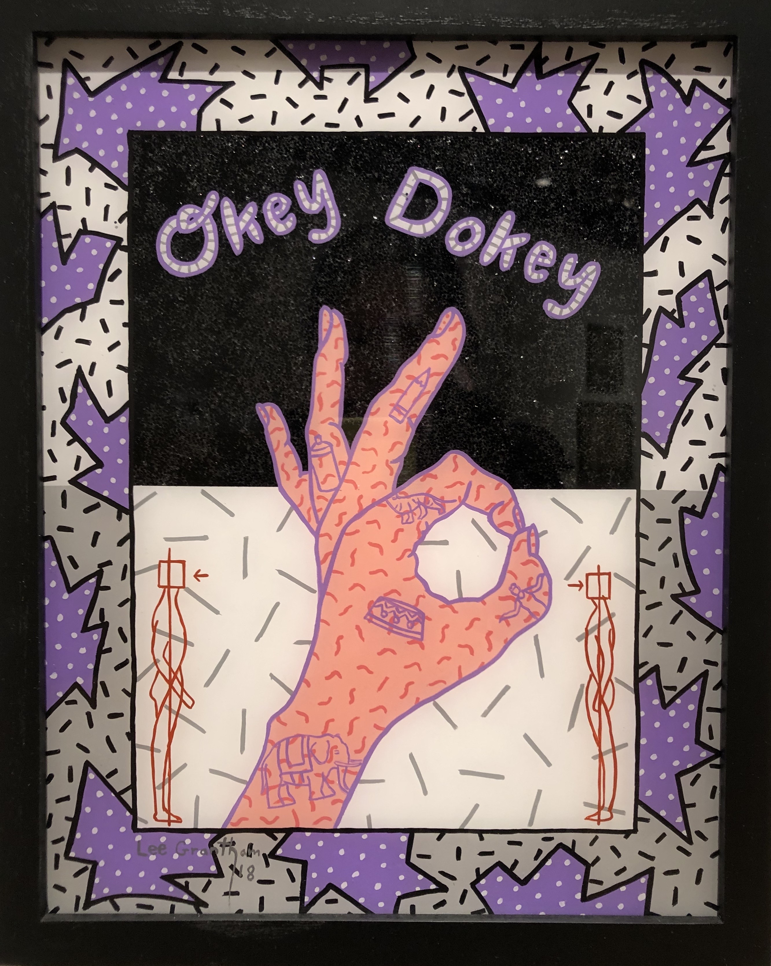 Okey Dokey, 2002, acrylic and glitter on plexi, 15 x 12 in